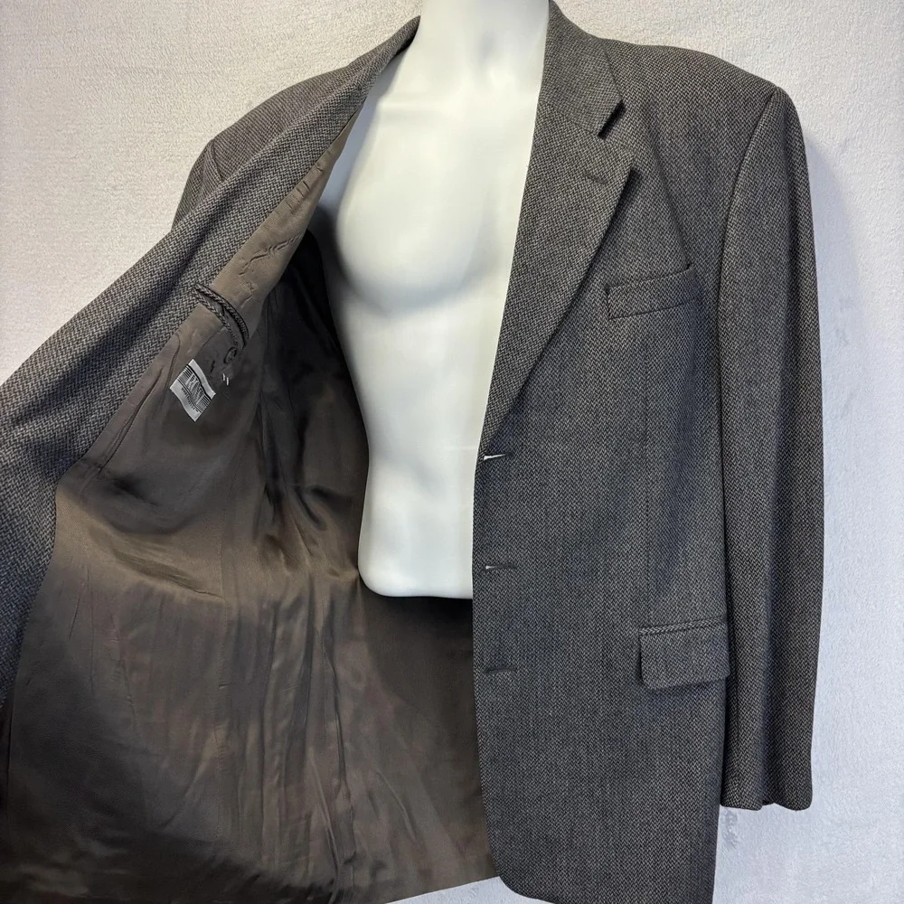 Umberto Rossi 100%‎ Lambswool Herringbone Blazer Mens 46L Gray Sport Coat Jacket